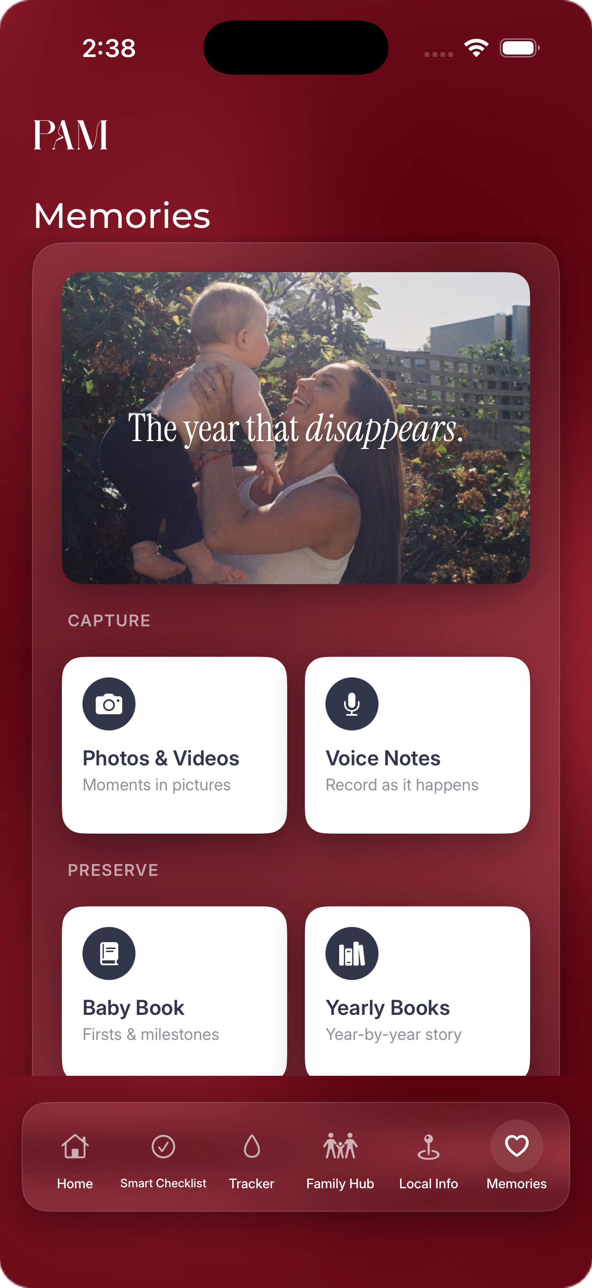 PAM Memories tab - Capture, Preserve and Write